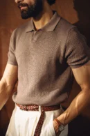 Textured Knitted Polo - Light Olive