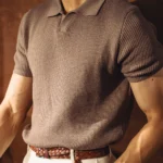 Textured Knitted Polo - Light Olive - BROWN