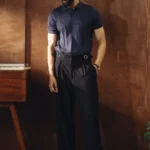 Textured Knitted Polo - Light Olive - Dark Blue