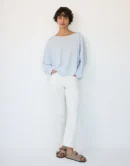 Linen Cotton Slash Neck Batwing Jumper