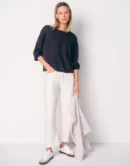 Linen Cotton Slash Neck Batwing Jumper