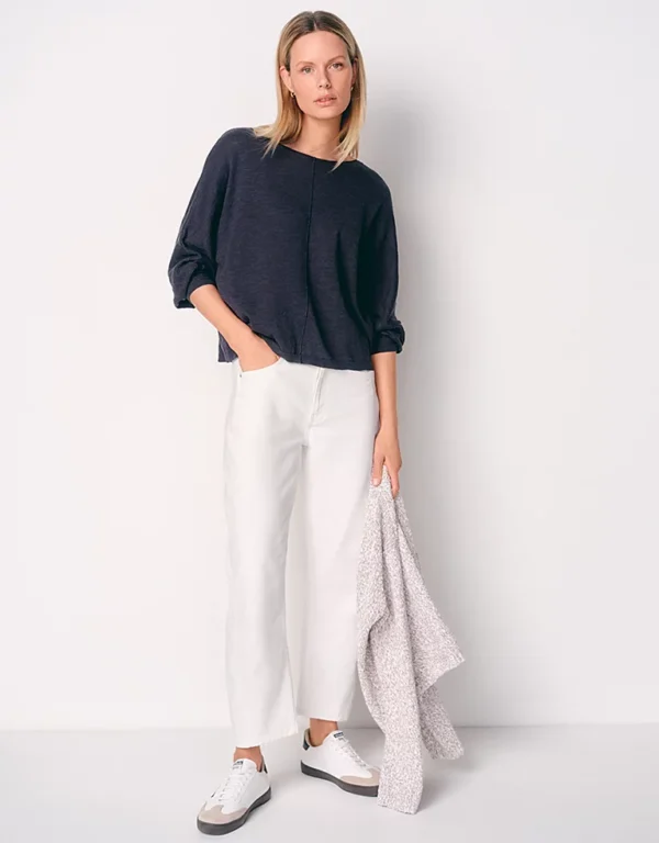 Linen Cotton Slash Neck Batwing Jumper - Image 2