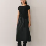 Mixed Media Extended Shoulder Knot Detail Dress - black
