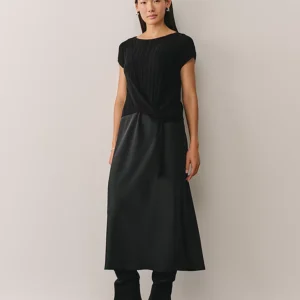 Mixed Media Extended Shoulder Knot Detail Dress